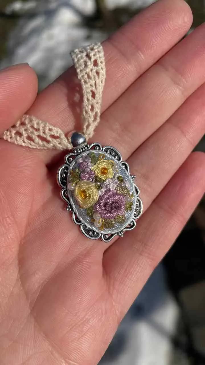 Silver Morning — pendant shown in hand, NataSko Handmade