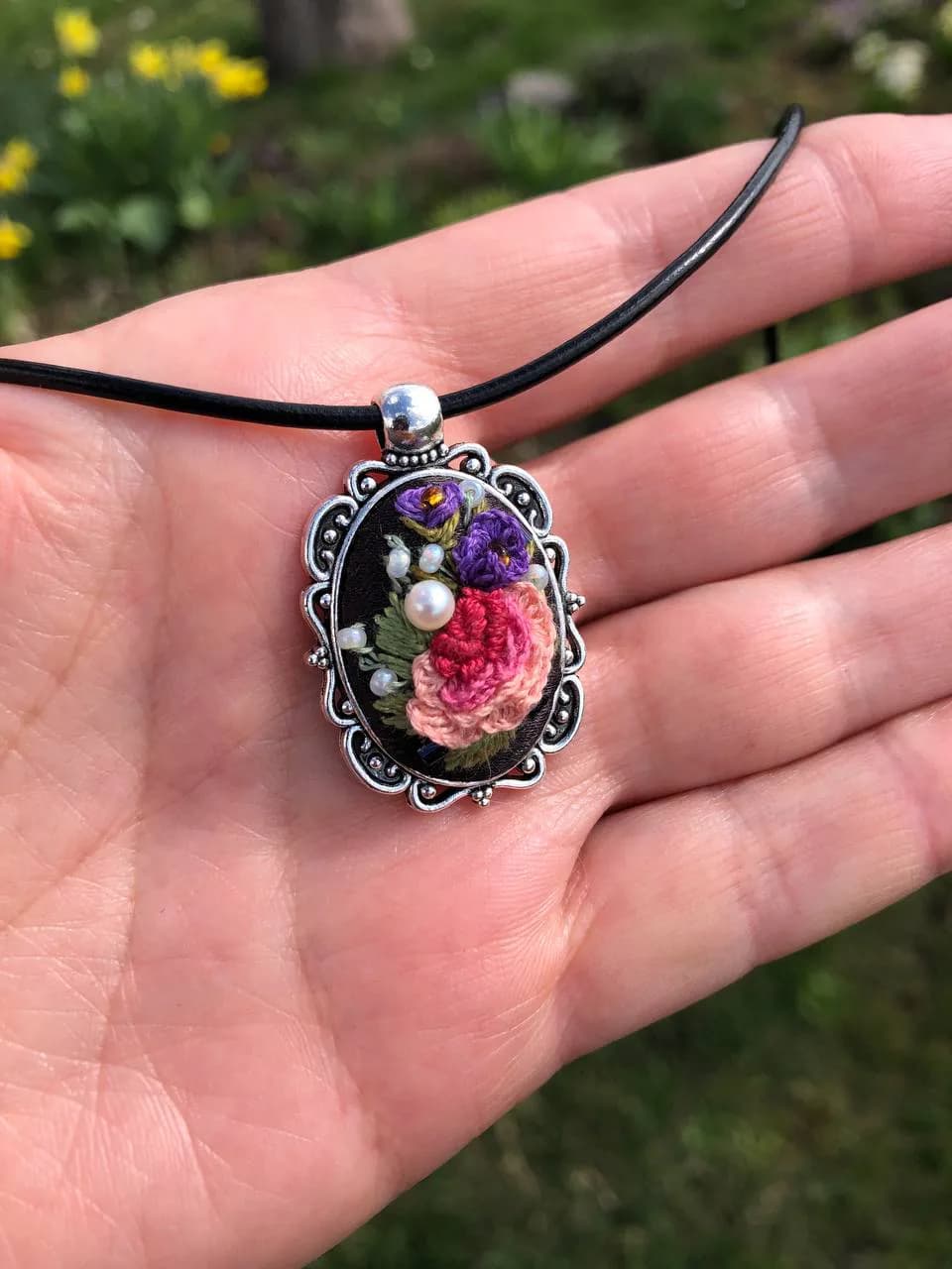 Summer Night — pendant shown in hand, NataSko Handmade