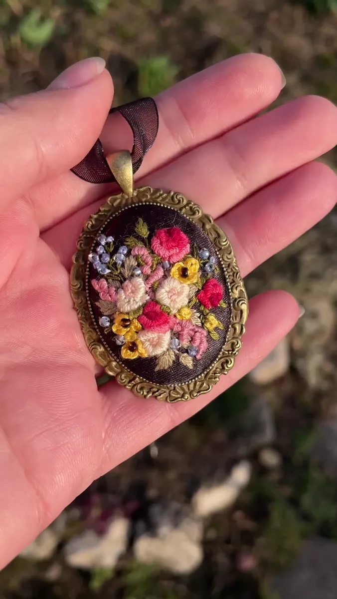 Floral Harmony — handmade embroidered pendant video
